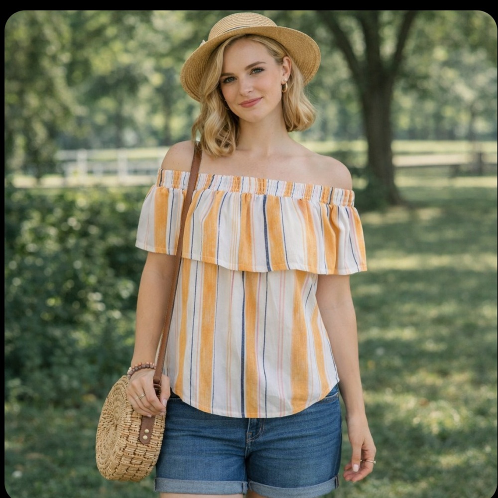 LC LAUREN CONRAD Striped Cold-Shoulder Top